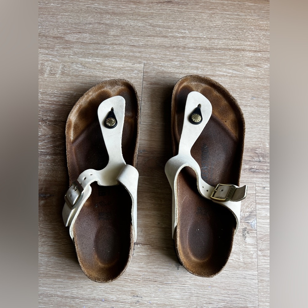 Birkenstock Cream and Brown Sandals